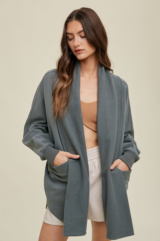 French Terry Draped Cardigan