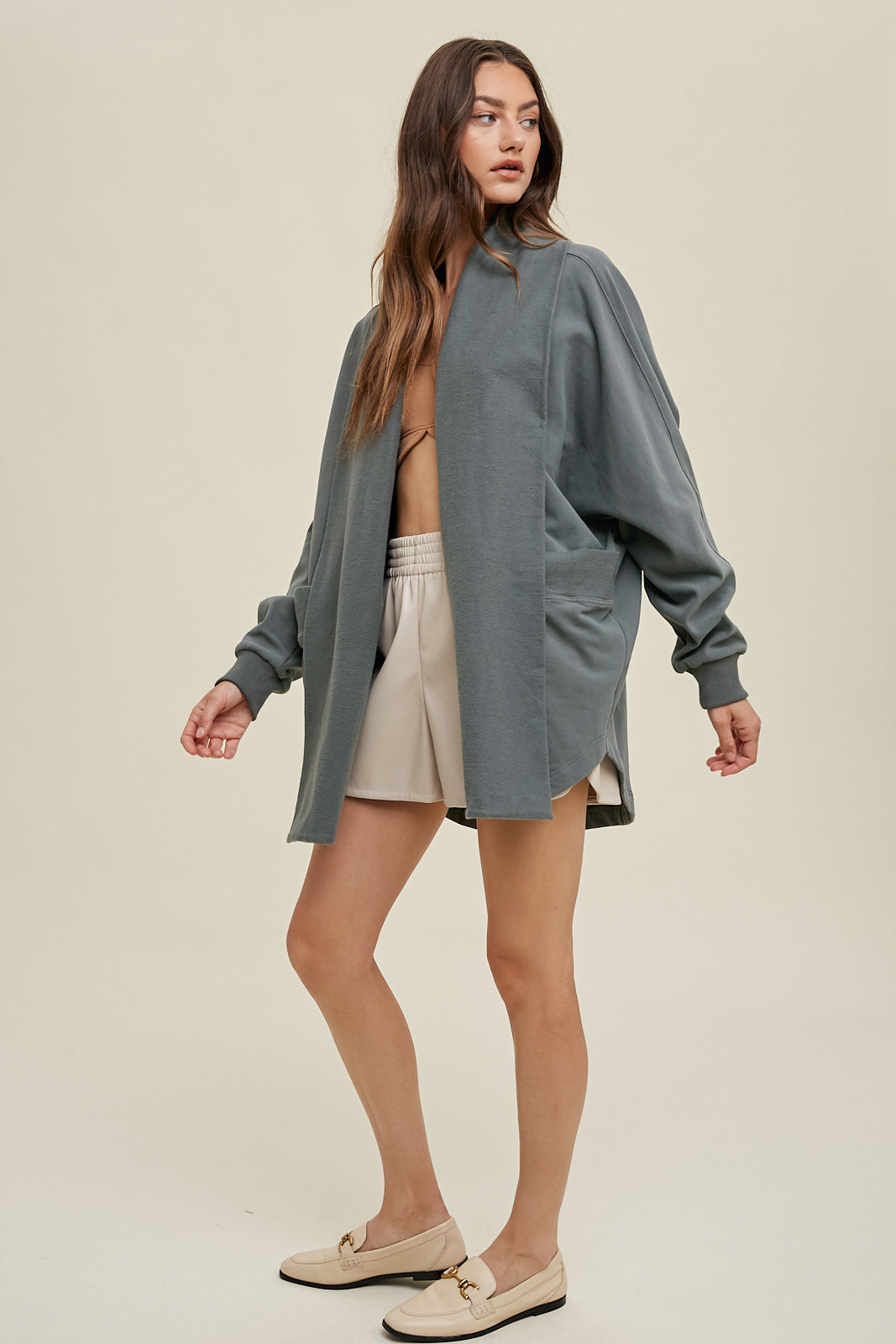 French Terry Draped Cardigan