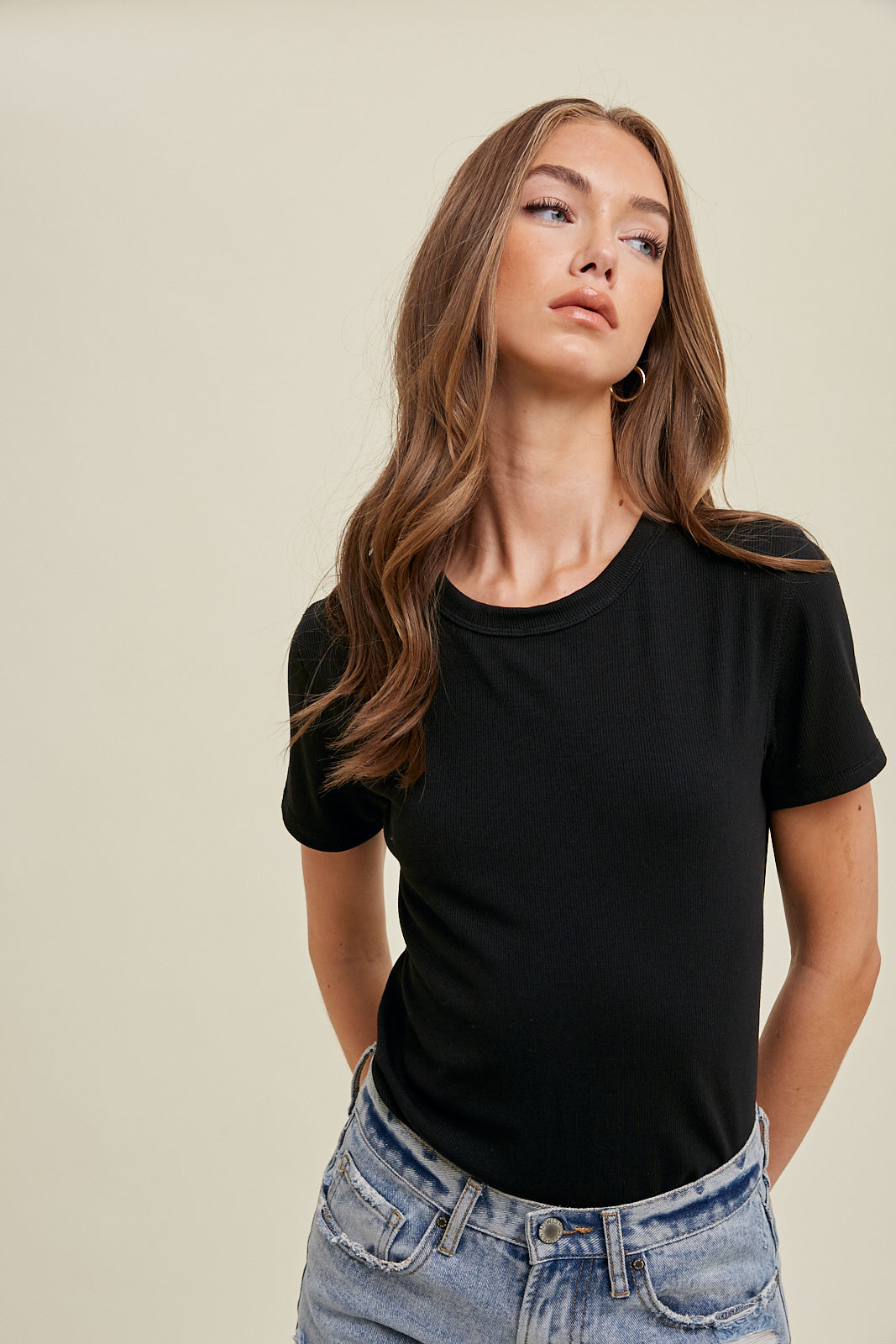 Rib Knit Classic Top - Black