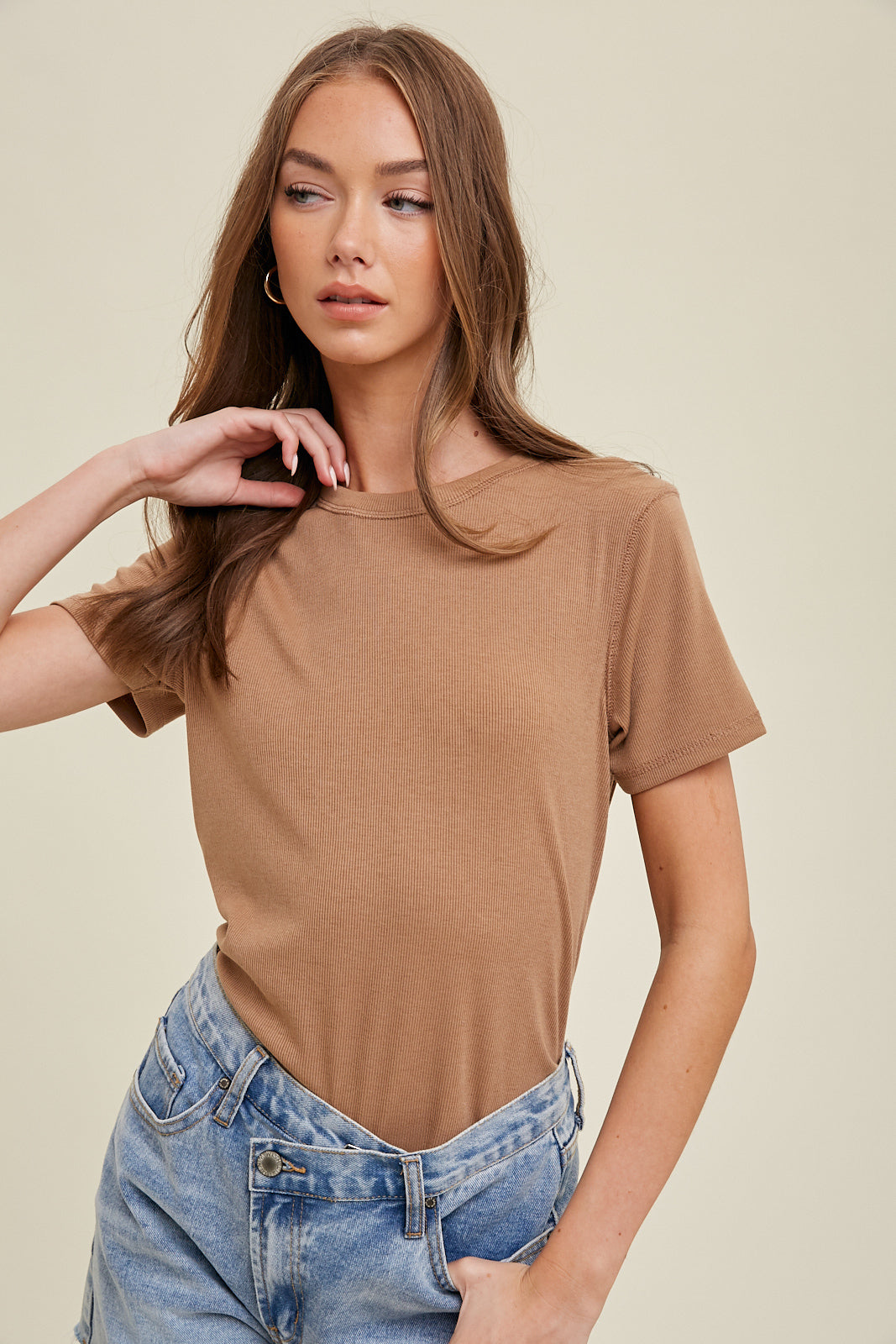Rib Knit Classic Top - Camel