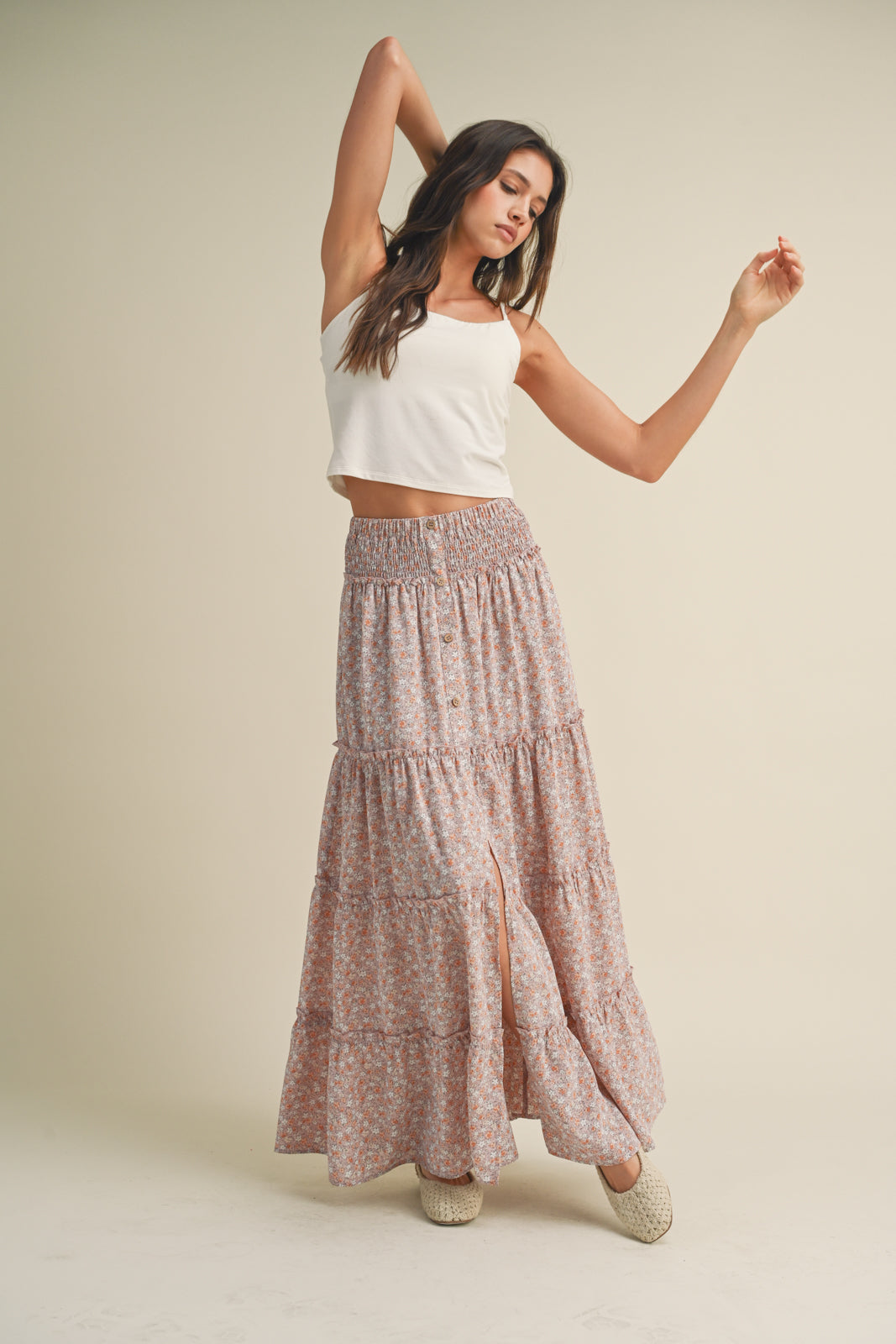 Tiered Long Floral Skirt