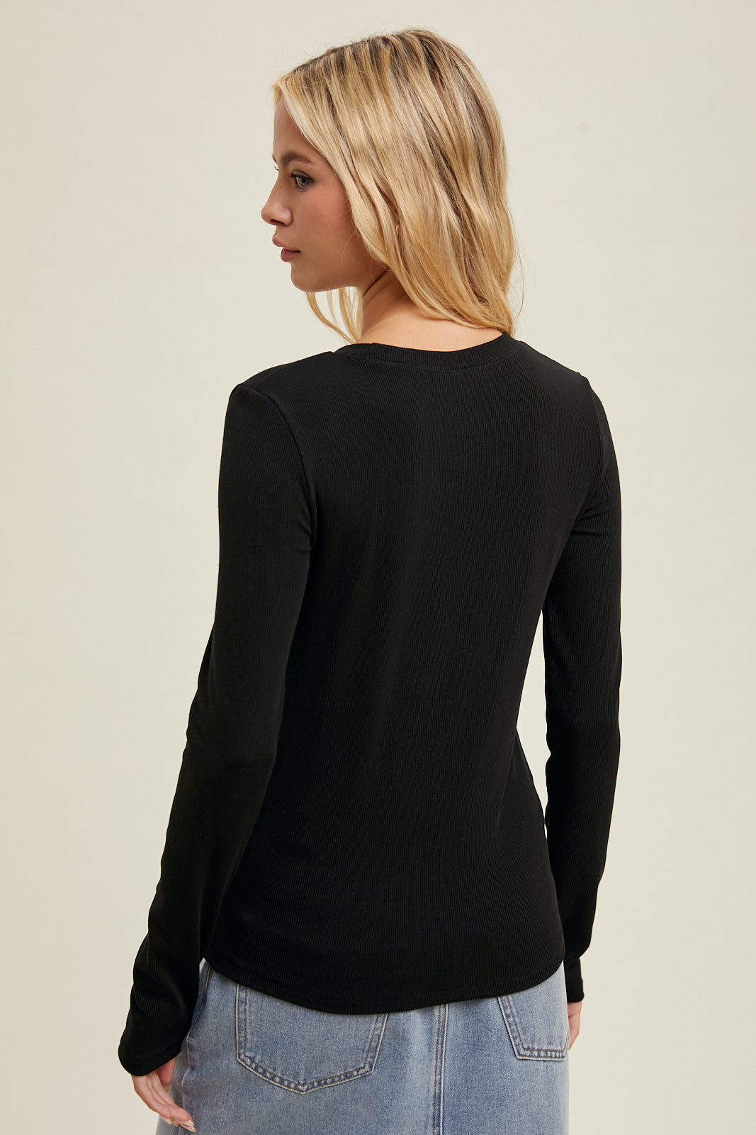 Fitted Rib Knit Top - Black