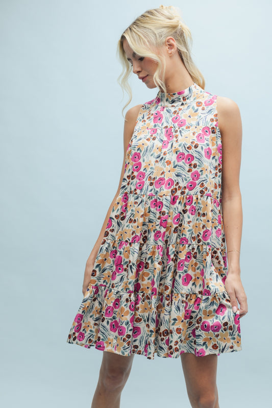 High Neck Floral Dress