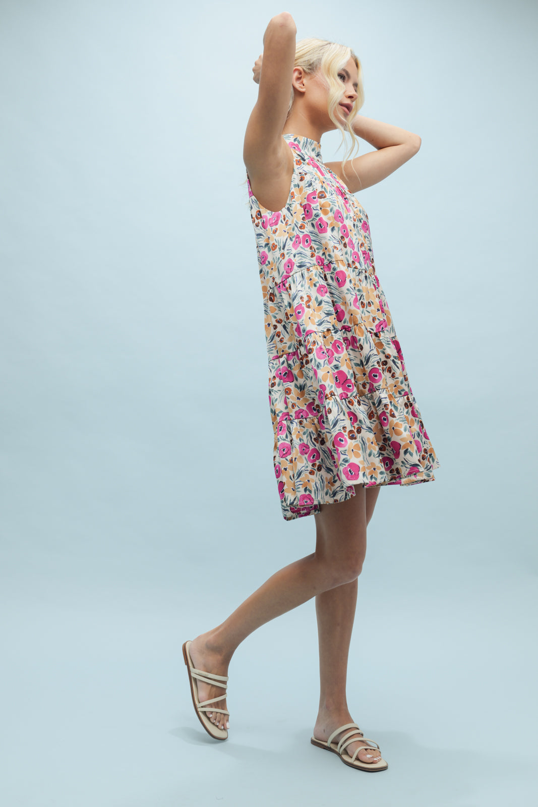 High Neck Floral Dress