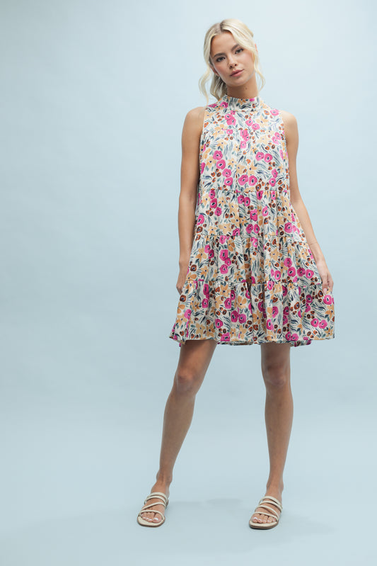 High Neck Floral Dress