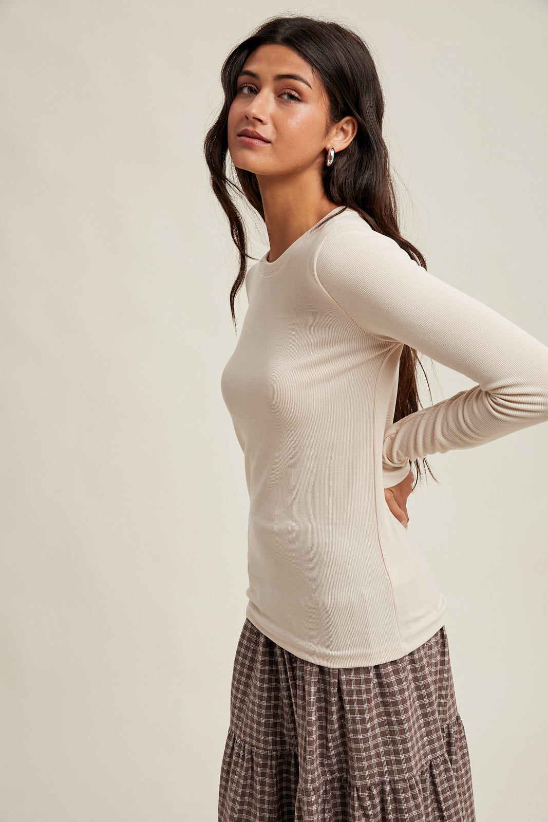 Fitted Rib Knit Top - Oatmilk
