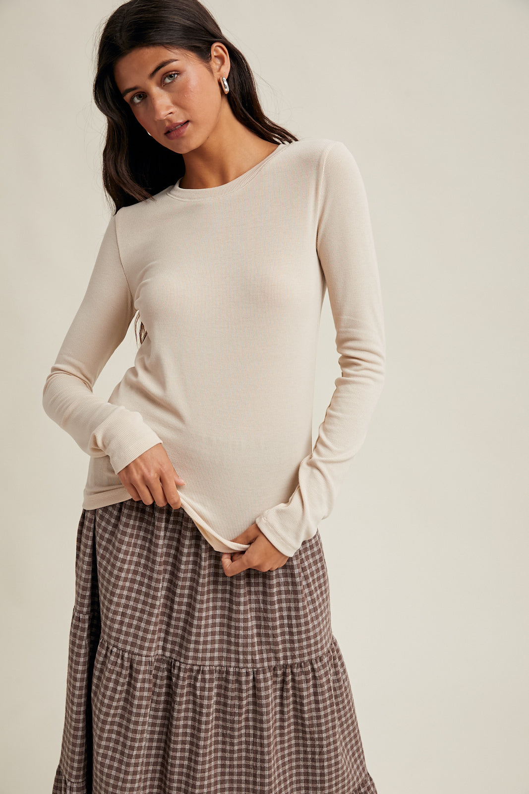 Fitted Rib Knit Top - Oatmilk