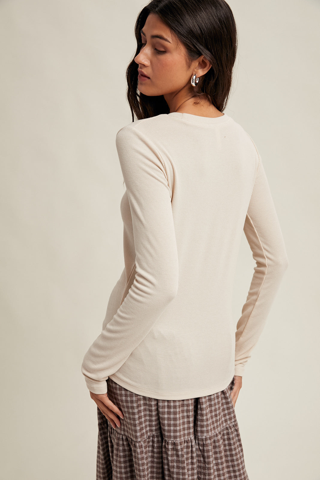 Fitted Rib Knit Top - Oatmilk