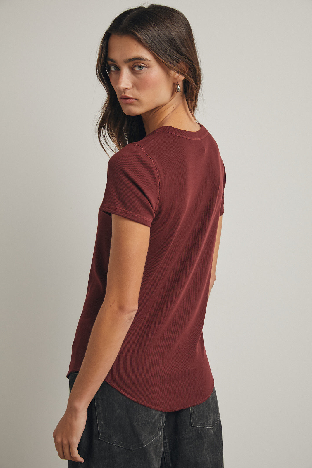 Rib Knit Classic Top - Burgundy