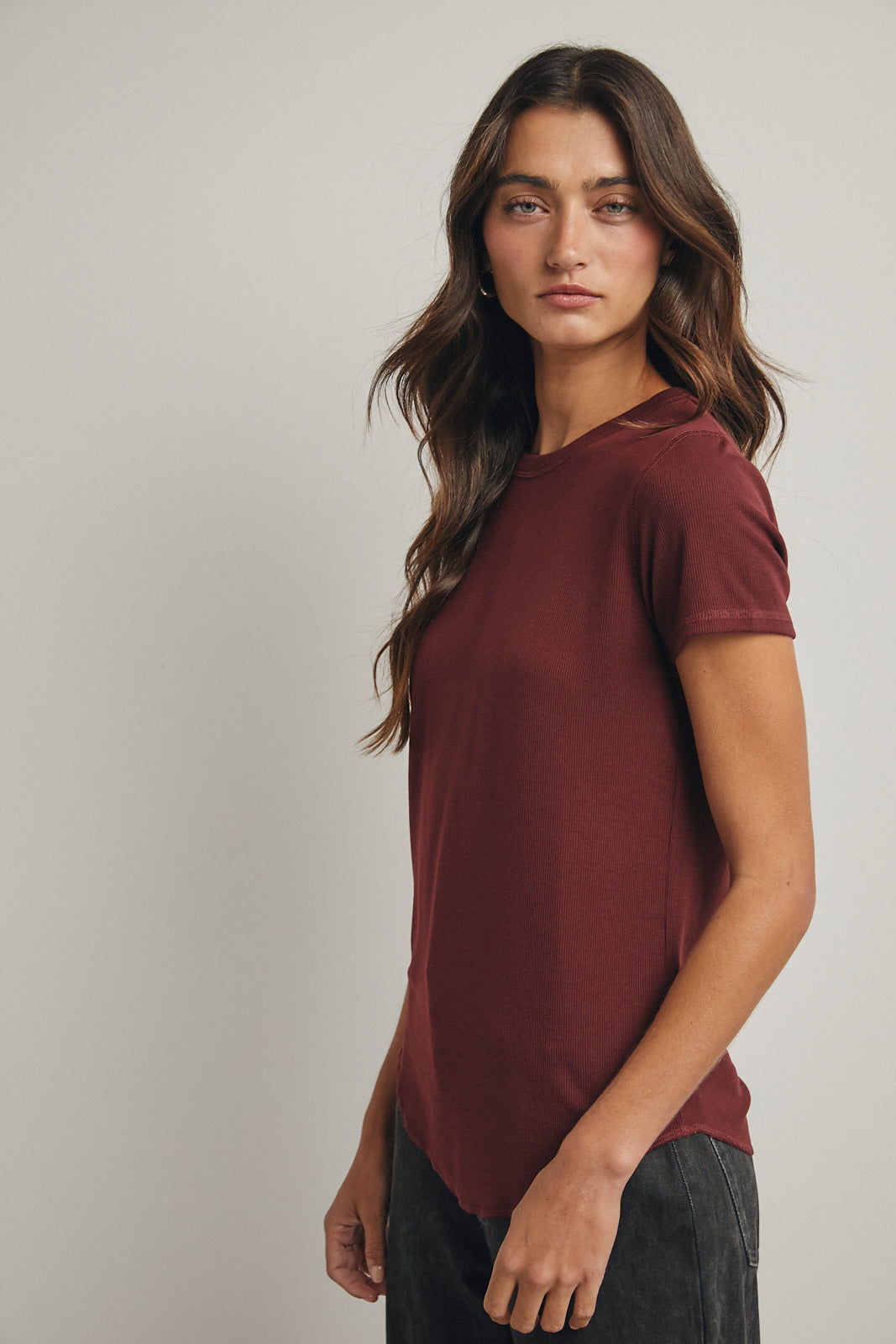Rib Knit Classic Top - Burgundy