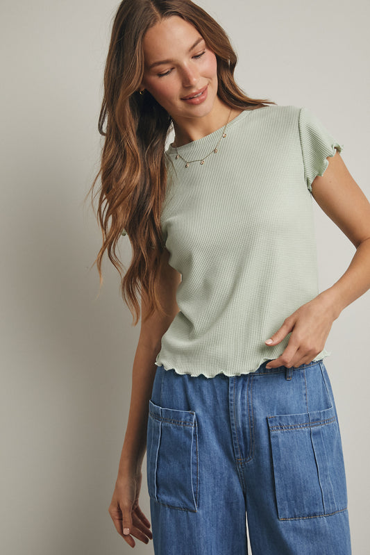 Waffle Knit Top - Sage