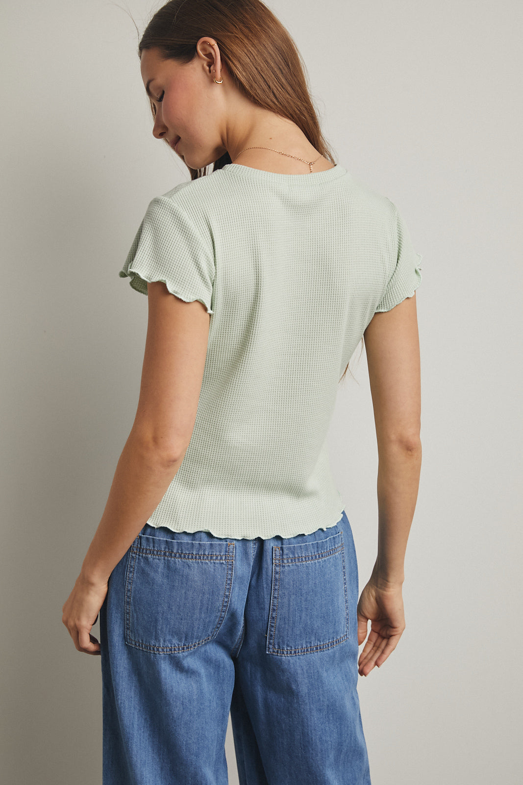 Waffle Knit Top - Sage