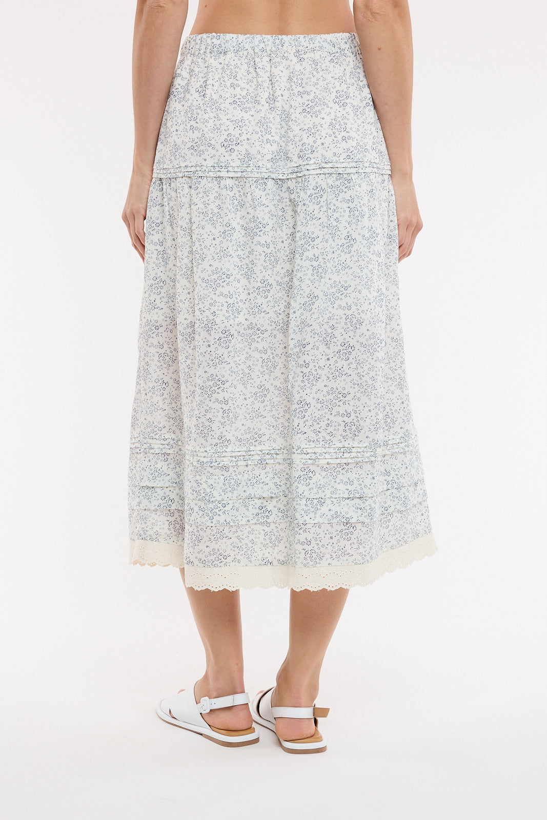 Lace Hem Floral Midi Skirt