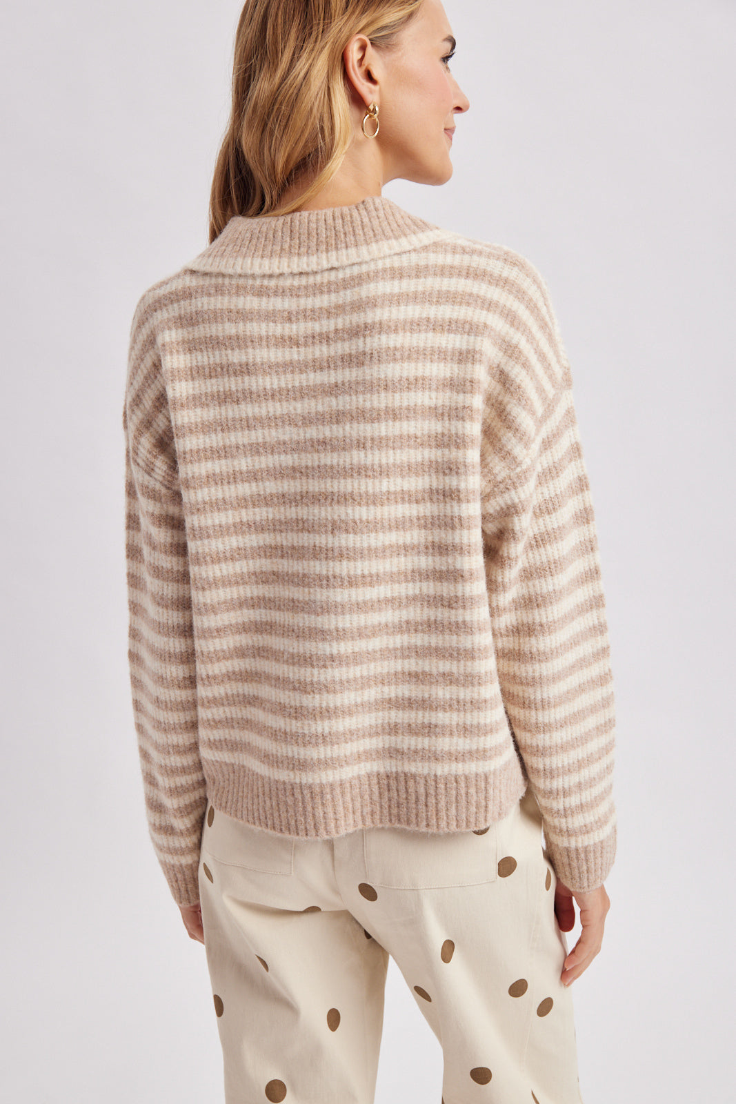 Notched Collar Striped Sweater