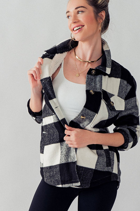 Bella's Plaid Teddy Shacket - Black