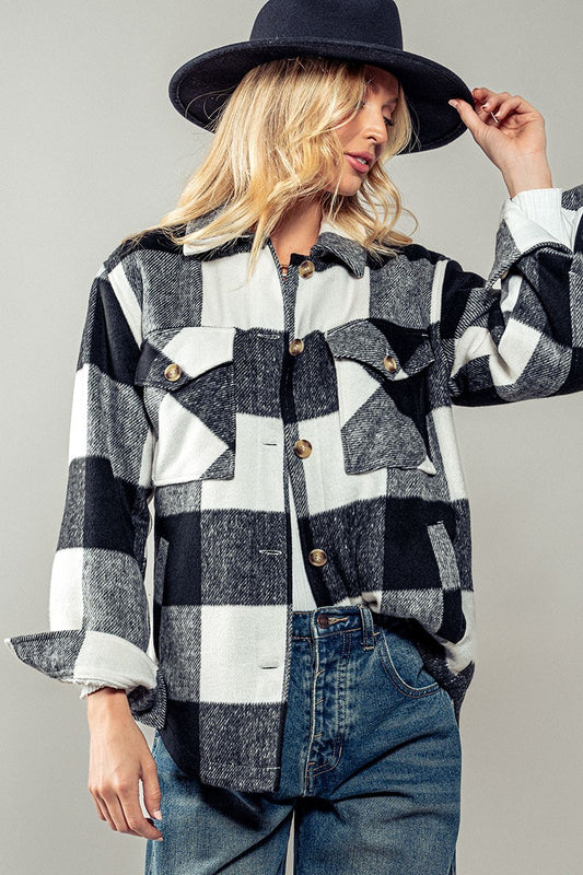 Bella's Plaid Teddy Shacket - Black