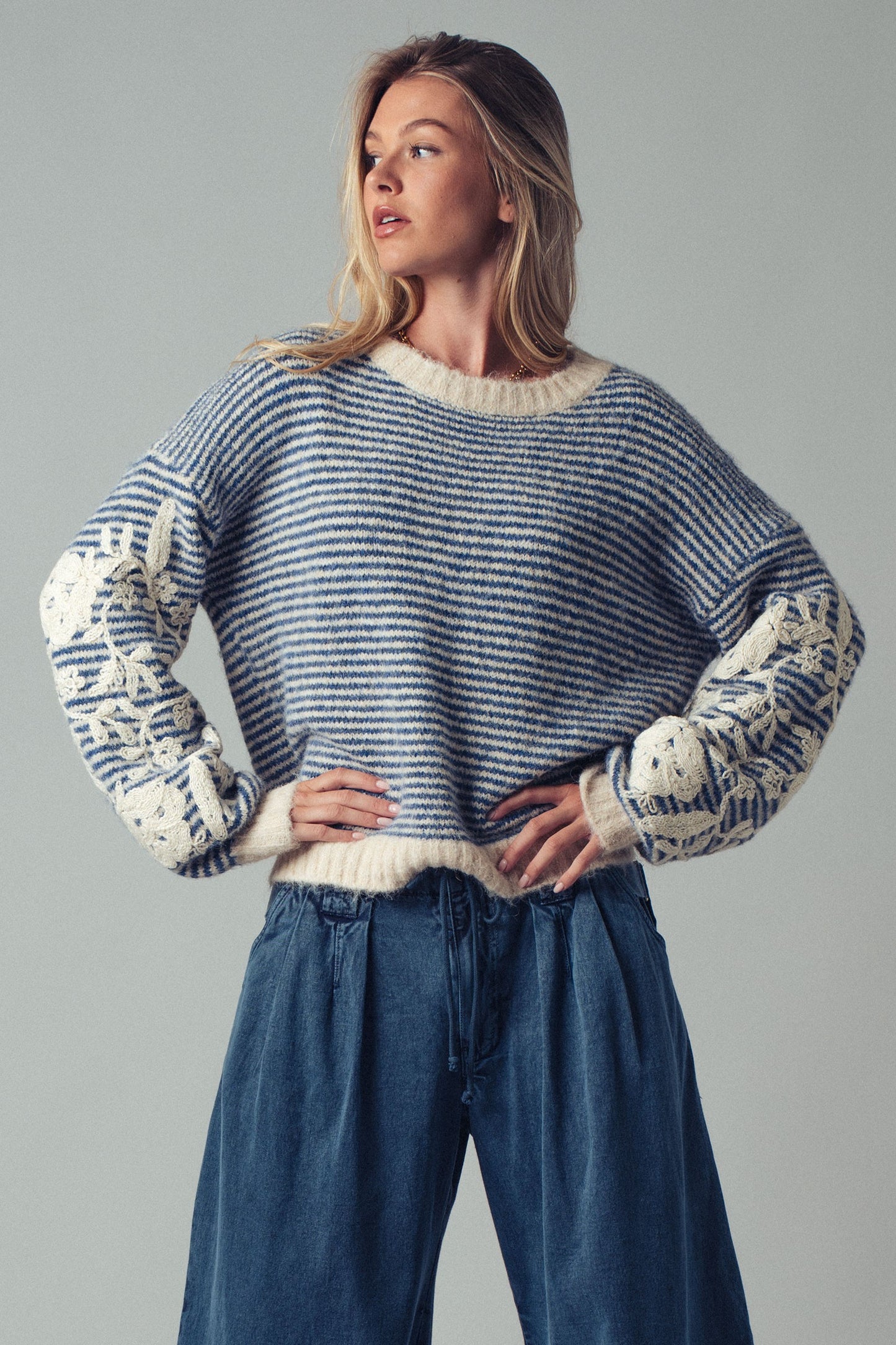 Embroidered Sleeve Detail Sweater