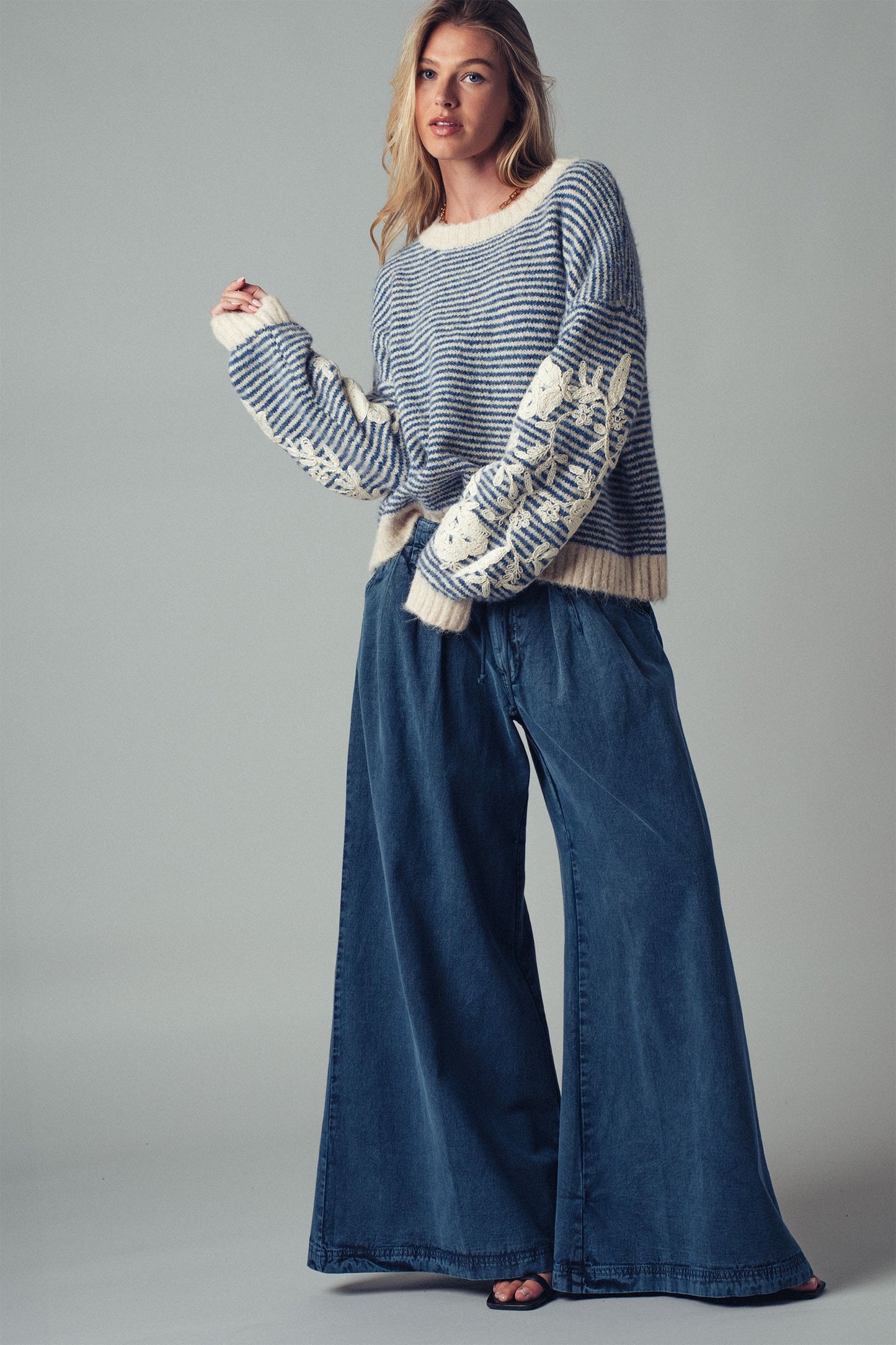 Embroidered Sleeve Detail Sweater