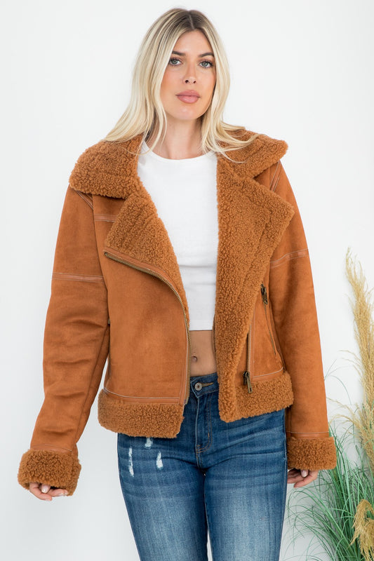 Suede Shearling Moto Jacket