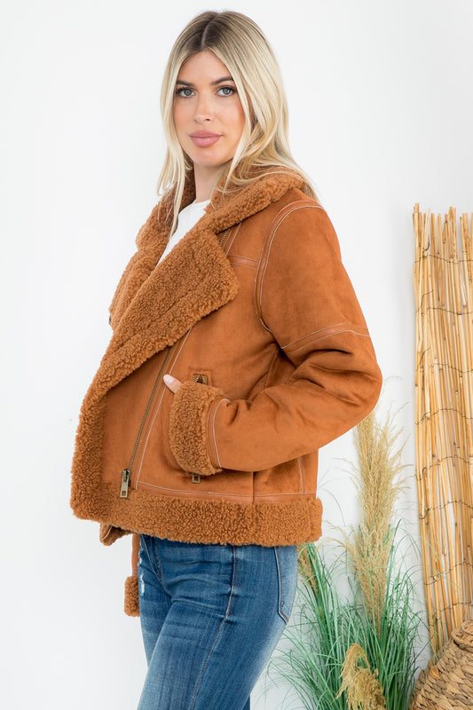Suede Shearling Moto Jacket