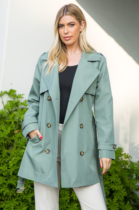 Mid Length Trench Coat - Sage