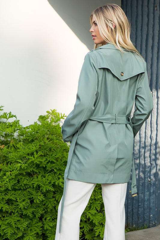 Mid Length Trench Coat - Sage