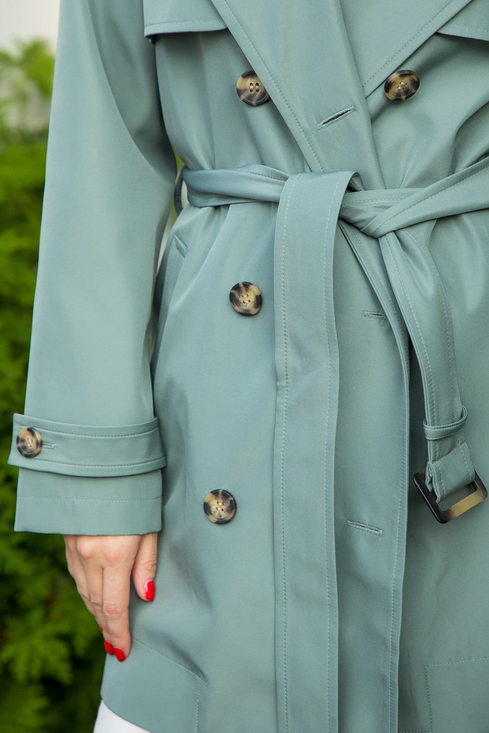 Mid Length Trench Coat - Sage