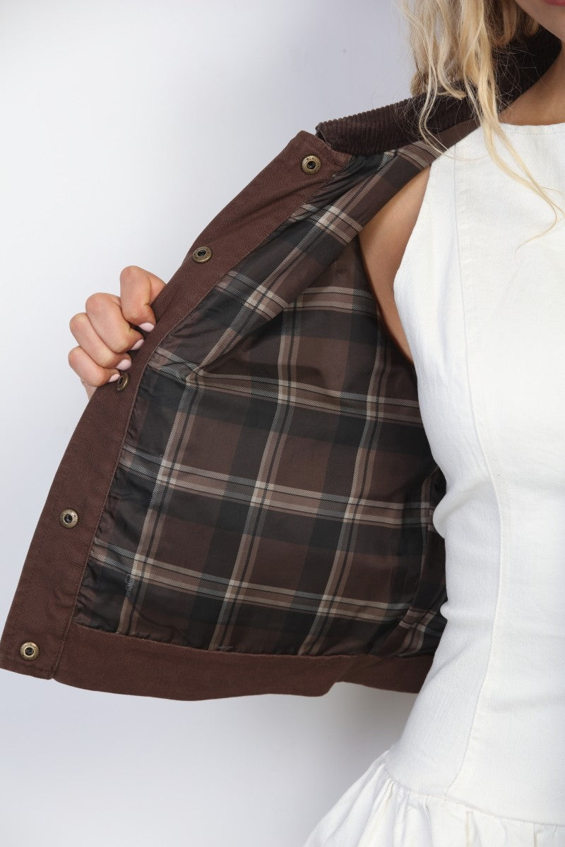 Canvas Cropped Barn Jacket - Brown
