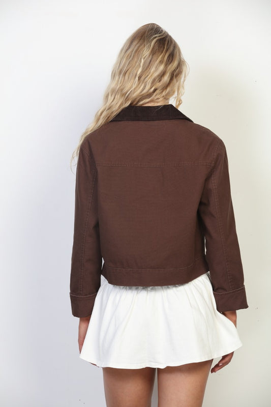 Canvas Cropped Barn Jacket - Brown