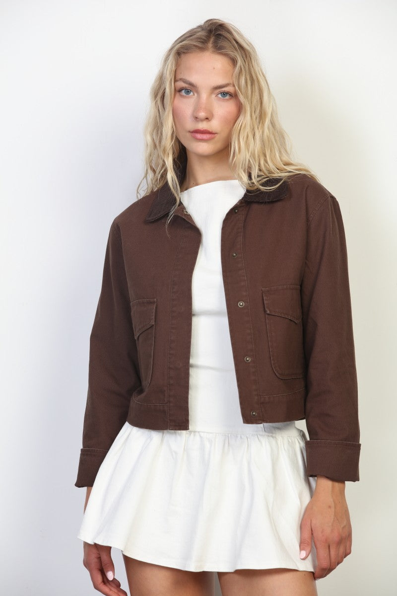 Canvas Cropped Barn Jacket - Brown