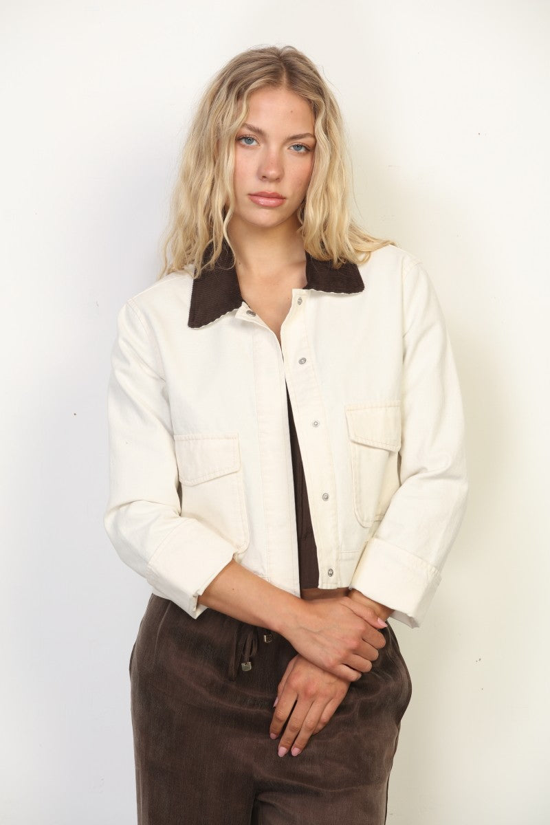 Canvas Cropped Barn Jacket - Ecru