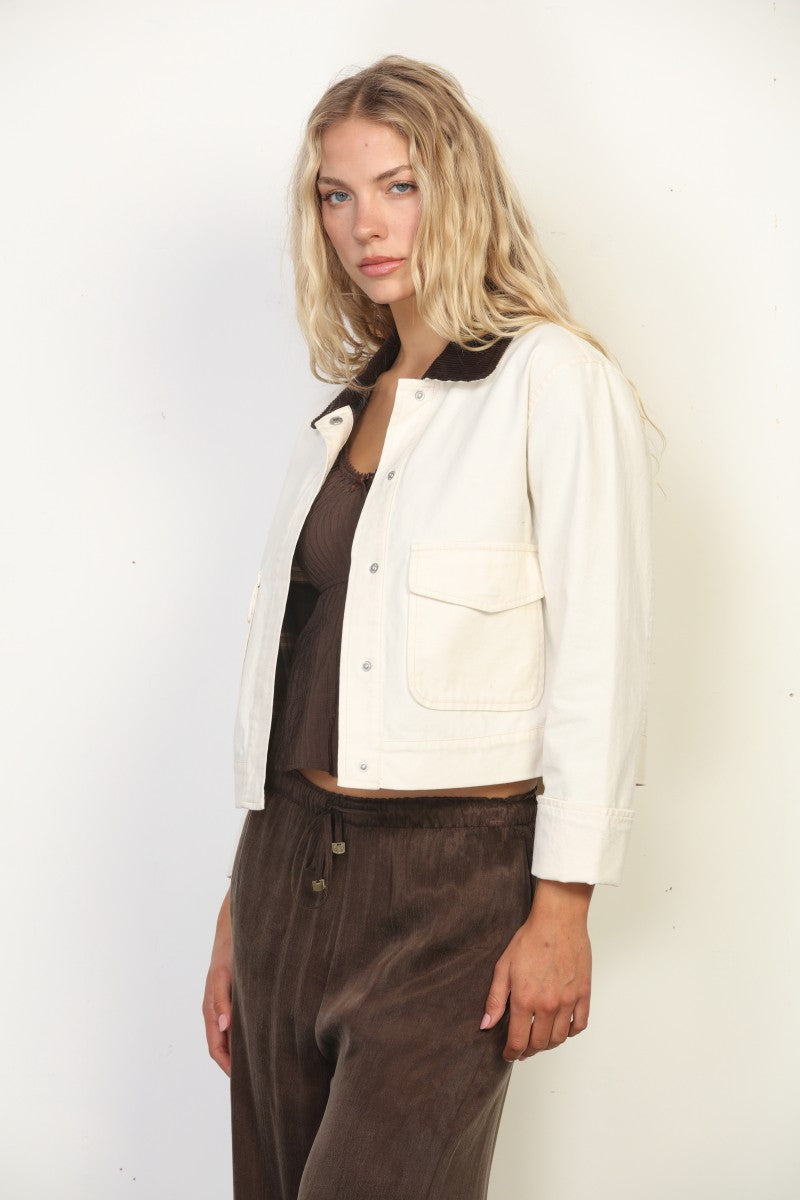 Canvas Cropped Barn Jacket - Ecru