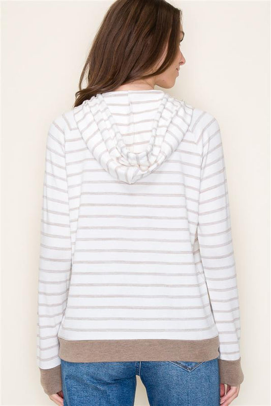 Taupe Striped Hoodie Top
