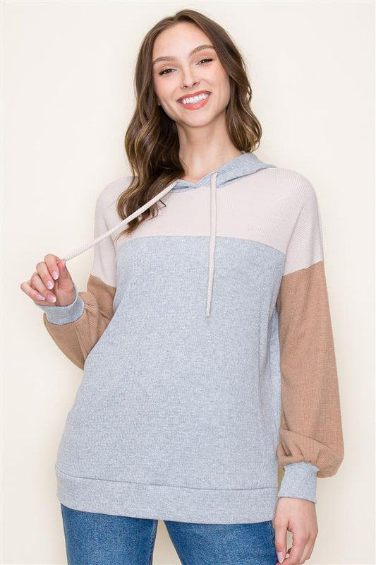 Drawstring Neck Taupe Hoodie