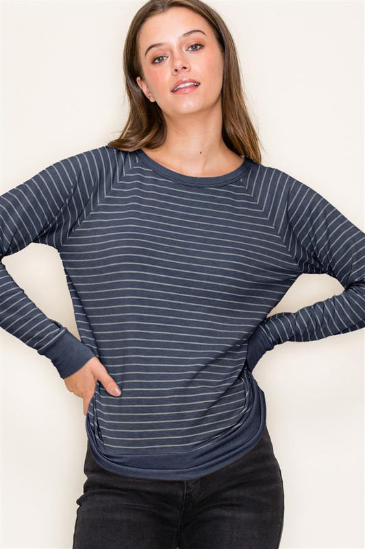 Raglan Sleeve Navy Stripe Top