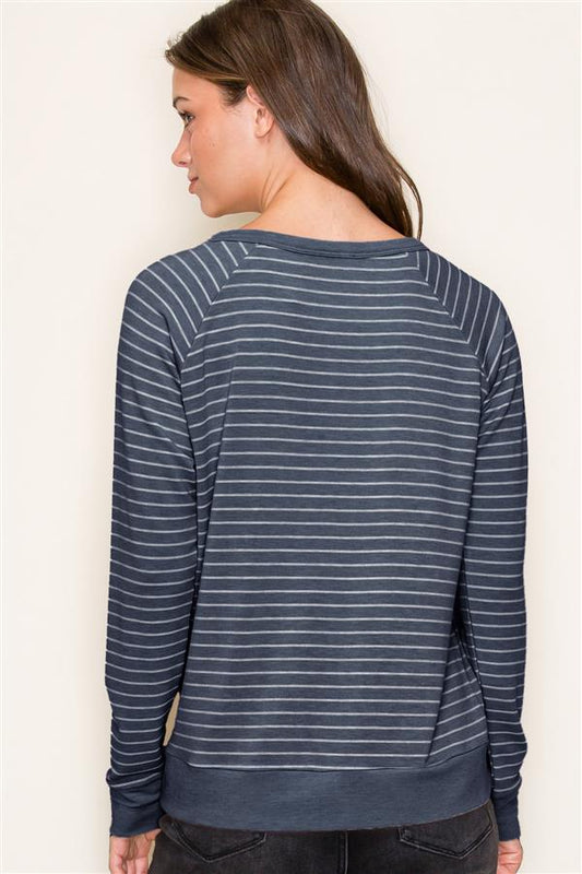 Raglan Sleeve Navy Stripe Top