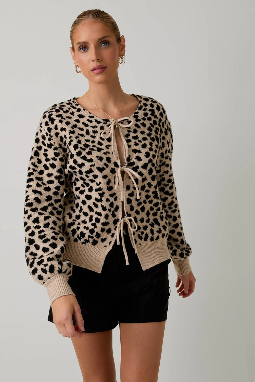 Animal Print Front Tie Cardigan
