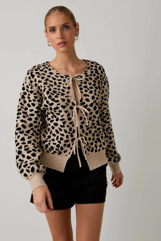 Animal Print Front Tie Cardigan