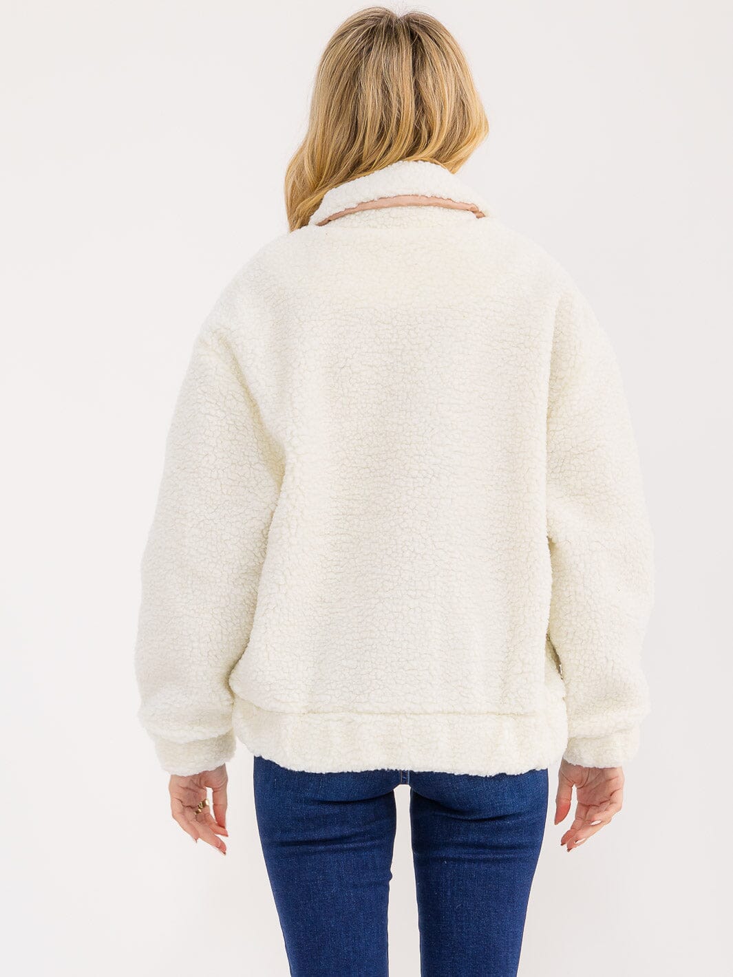 Long Sleeve Zip Sherpa Jacket - Cream