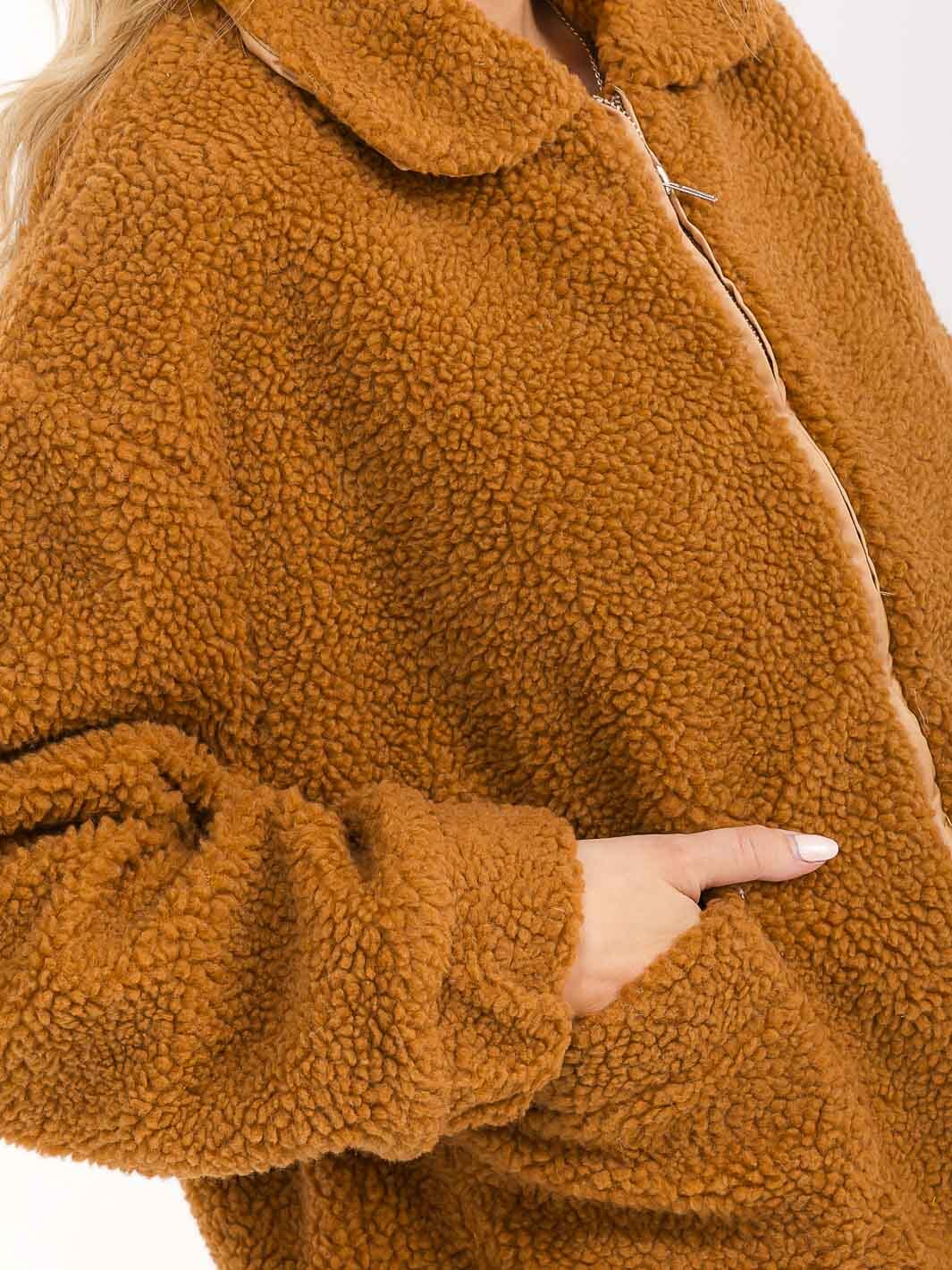 Long Sleeve Zip Sherpa Jacket - Camel