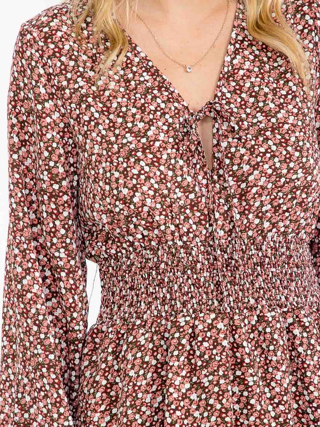 V-Neck Smocked Mini Dress