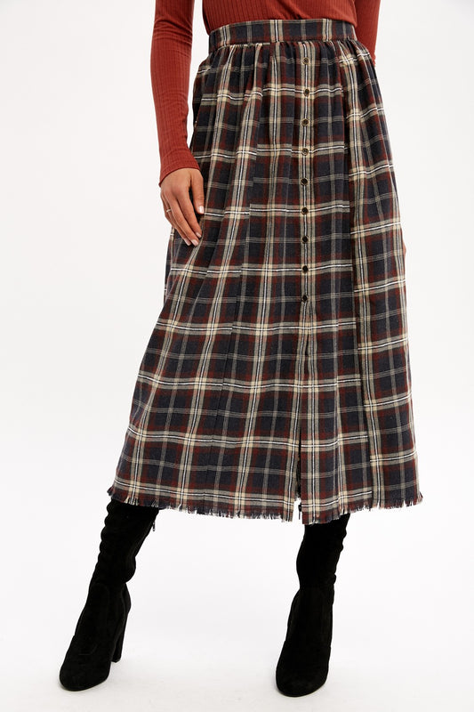 Plaid Button Skirt