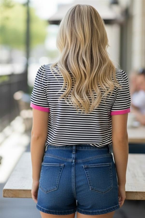 Contrast Trim Stripe Top