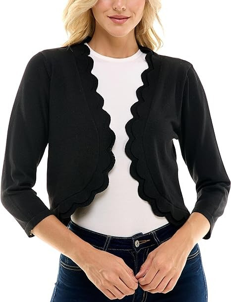 Scallop Knit Shrug Cardigan - Black