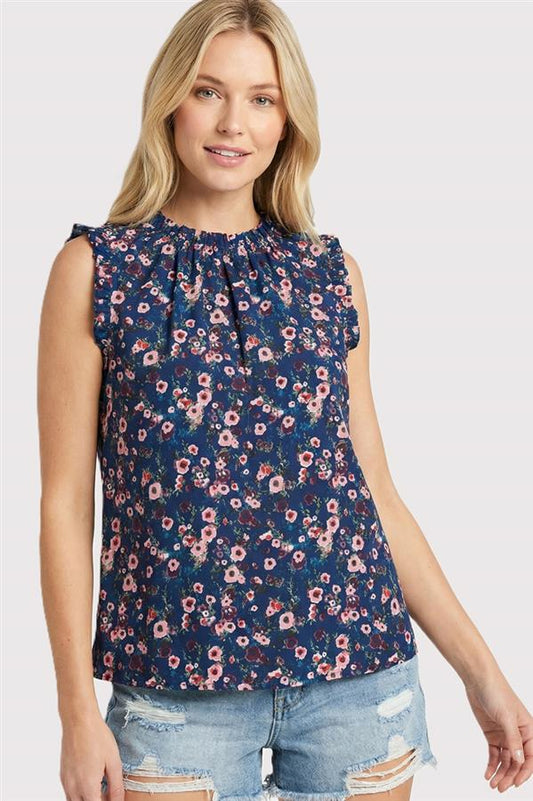 High Ruffle Floral Top