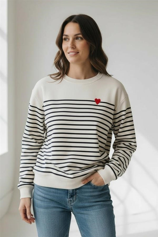 Heart Stripe Crewneck Sweatshirt