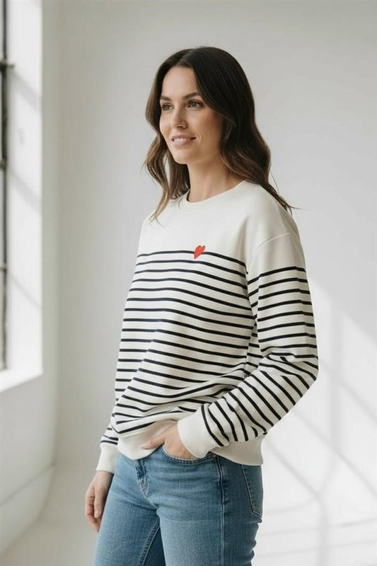 Heart Stripe Crewneck Sweatshirt