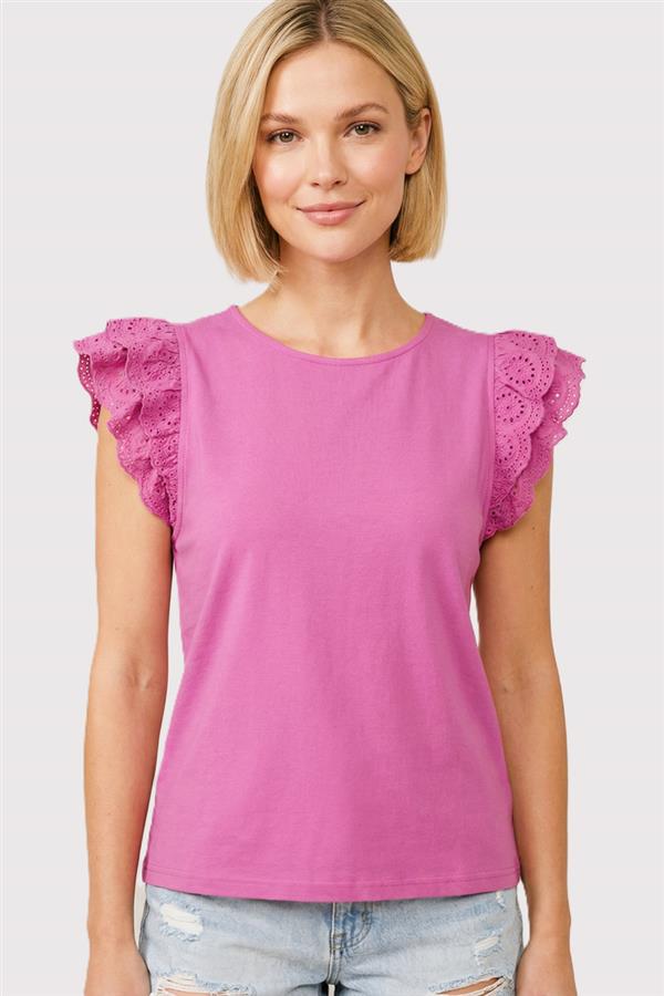 Eyelet Flutter Sleeve Tee