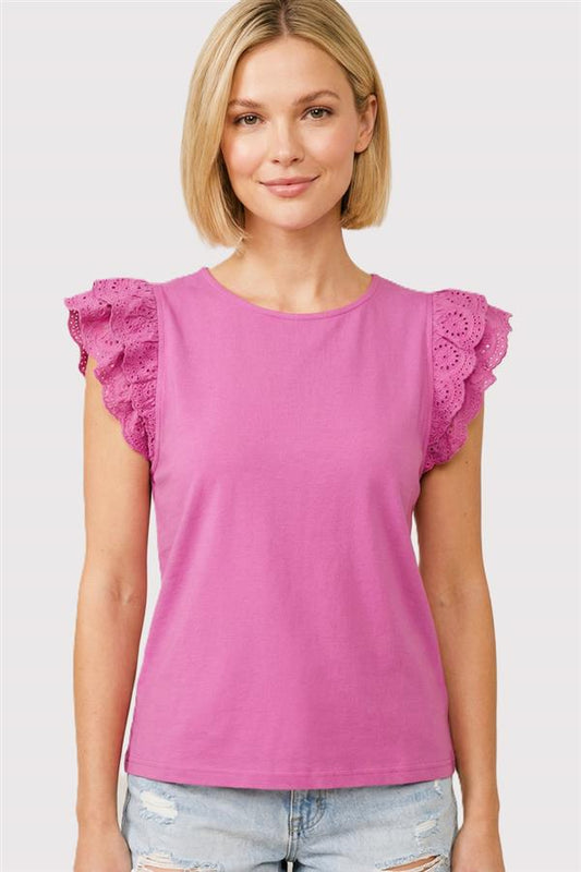 Eyelet Flutter Sleeve Tee