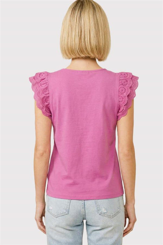 Eyelet Flutter Sleeve Tee
